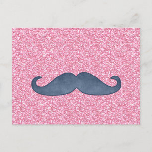 MEESTE BLAUWE MUSTACHE PINK GLITTER FOTO BRIEFKAART