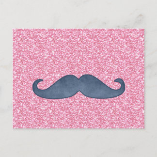 MEESTE BLAUWE MUSTACHE PINK GLITTER FOTO BRIEFKAART