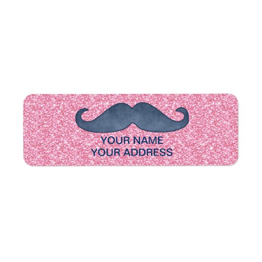 MEESTE BLAUWE MUSTACHE PINK GLITTER FOTO ETIKET (Voorkant)