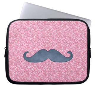 MEESTE BLAUWE MUSTACHE PINK GLITTER FOTO LAPTOP SLEEVE