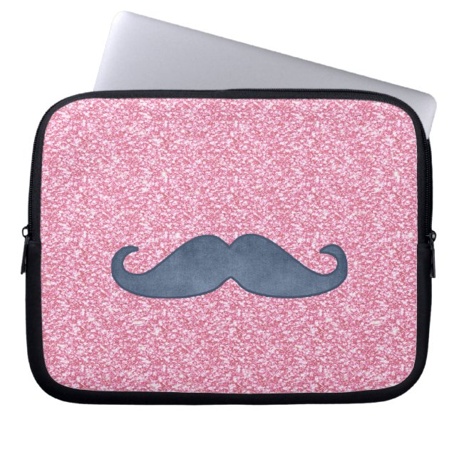 MEESTE BLAUWE MUSTACHE PINK GLITTER FOTO LAPTOP SLEEVE (Voorkant)