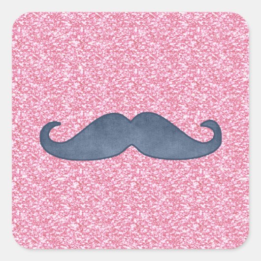 MEESTE BLAUWE MUSTACHE PINK GLITTER FOTO VIERKANTE STICKER (Voorkant)