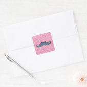 MEESTE BLAUWE MUSTACHE PINK GLITTER FOTO VIERKANTE STICKER (Envelop)