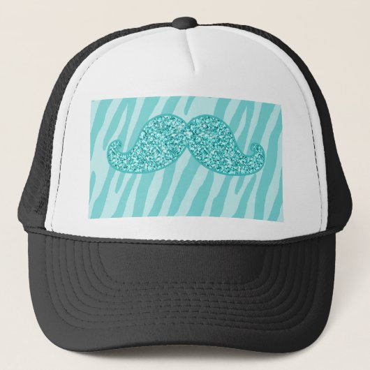 MEESTE BLAUWGROEN GLITTER MUSTACHE ZEBRA STRIPES TRUCKER PET (Voorkant)