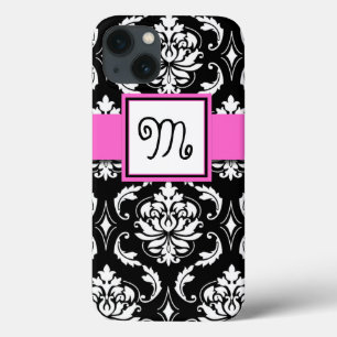 MEESTE MONOGRAM, PINK, ZWARTE DAMASKPATROON iPhone 13 HOESJE