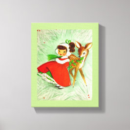 Meeste Mooi Vintage Herten & het Meisje van Canvas Afdruk