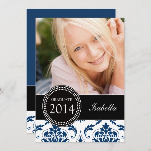 MEESTE NAVY BLUE DAMASK AFSTUDEREN PARTIJ KAART (Voorkant / Achterkant)