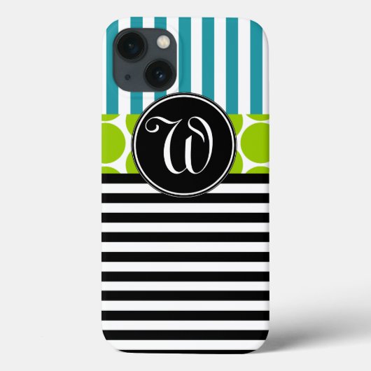MEESTE TURQUOÏE GREEN ZWARTE STRIPES MONOGRAM Case-Mate iPhone CASE (Achterkant)
