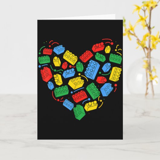 Meester Bouwer Blok Baksteen Bouwen Hart Valentin Kaart (Gele Bloem)