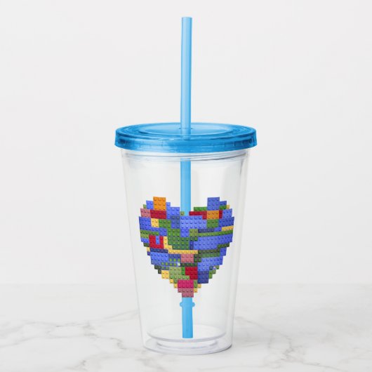 Meester Bouwer Blok Baksteen Hart Valentin Acryl Drinkbeker (Voorkant)