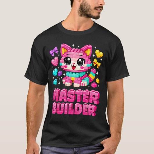 Meester bouwer meisjes kinderen bouwstenen kat t-shirt (Voorkant)