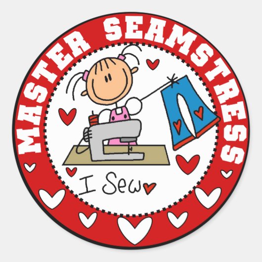 Meester Naaister Ronde Sticker (Voorkant)