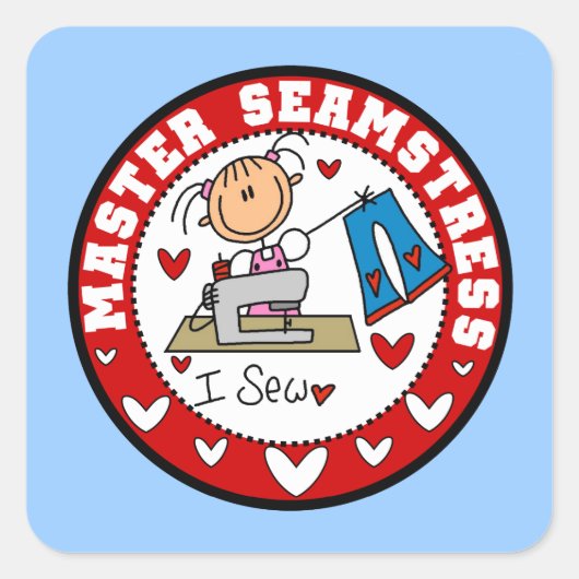 Meester Naaister Vierkante Sticker (Voorkant)