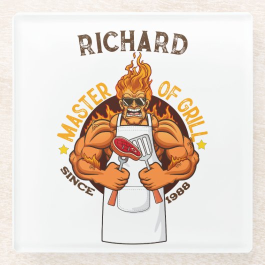 Meester van Grill Fathers Day Gift BBQ Chef Dad Glazen Onderzetter (Voorkant)