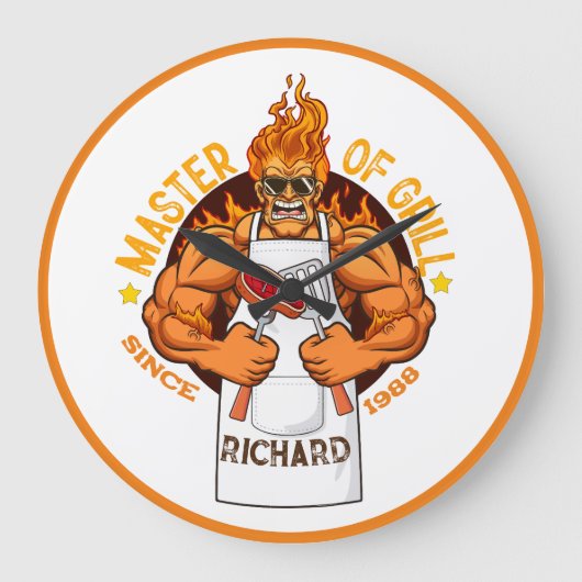 Meester van Grill Fathers Day Gift BBQ Chef Dad Grote Klok (Voorkant)
