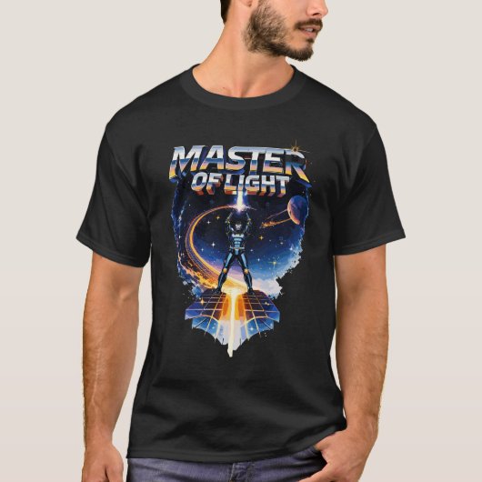 Meester van Licht – Retro Sci-Fi 80s Neon Krijger T-shirt (Voorkant)