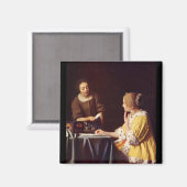 Meesteres en meid door Johannes Vermeer Magneet (Voorkant / Achterkant)