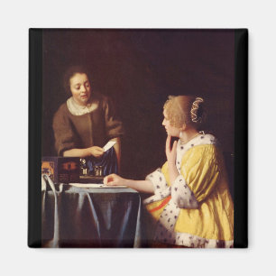 Meesteres en meid door Johannes Vermeer Magneet