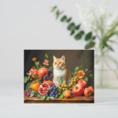 Meesterlijke kat tussen fruit en bloemen briefkaart (Staand voorkant)