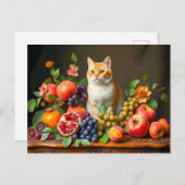 Meesterlijke kat tussen fruit en bloemen briefkaart (Voorkant / Achterkant)