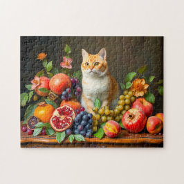 Meesterlijke kat tussen fruit en bloemen legpuzzel