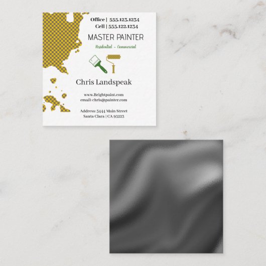 Meesterschilder & Grijs Geel Checkerboard patroon Vierkante Visitekaartje (Voorkant / Achterkant)