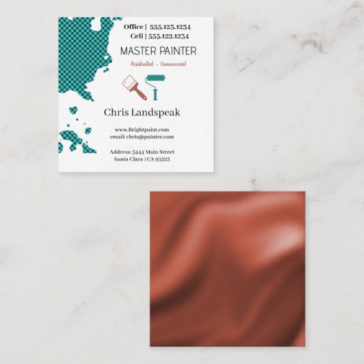 Meesterschilder & Koper Blauw Checkerboard patroon Vierkante Visitekaartje (Voorkant / Achterkant)