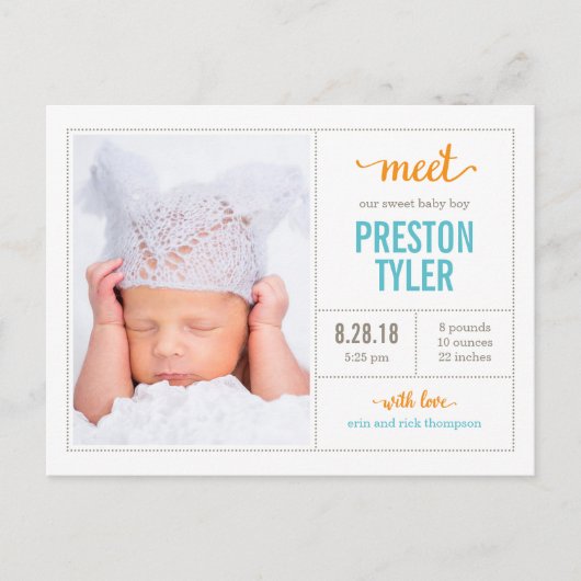 MEET HEM Modern Birth Announounance Aankondigingskaart (Voorkant)