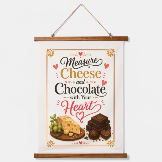 Meet Kaas en Chocolade met je Hart Hangend Wandkleed (Voorkant)