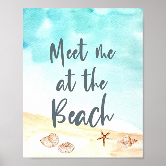 Meet me at the Beach Coastal Seashells Art Poster (Voorkant)