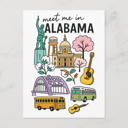 Meet Me In Alabama Iconic Landmarks Travel Briefkaart (Voorkant)