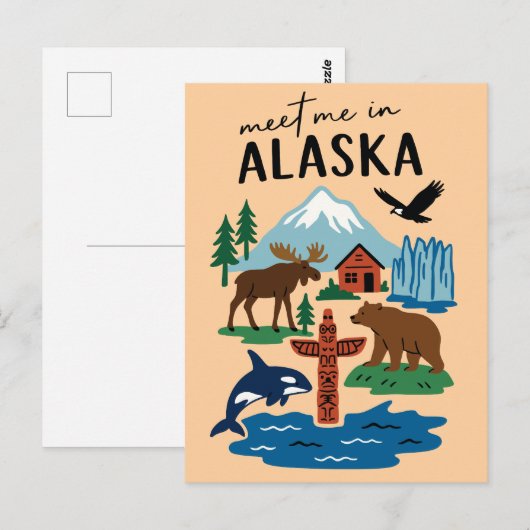 Meet Me In Alaska Icons Retro Briefkaart (Voorkant / Achterkant)