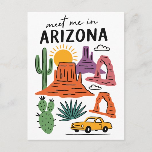 Meet Me In Arizona Desert Cactus Red Rocks Briefkaart (Voorkant)