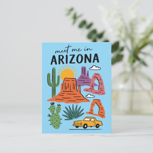 Meet Me In Arizona Retro Desert Cactus Red Rocks Briefkaart (Staand voorkant)