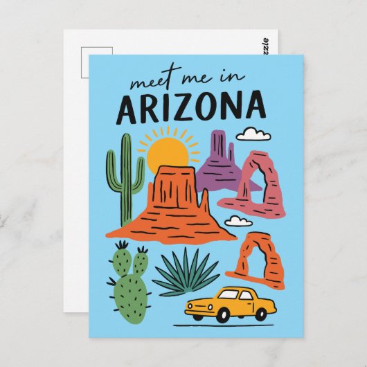 Meet Me In Arizona Retro Desert Cactus Red Rocks Briefkaart (Voorkant / Achterkant)