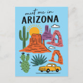 Meet Me In Arizona Retro Desert Cactus Red Rocks Briefkaart (Voorkant)