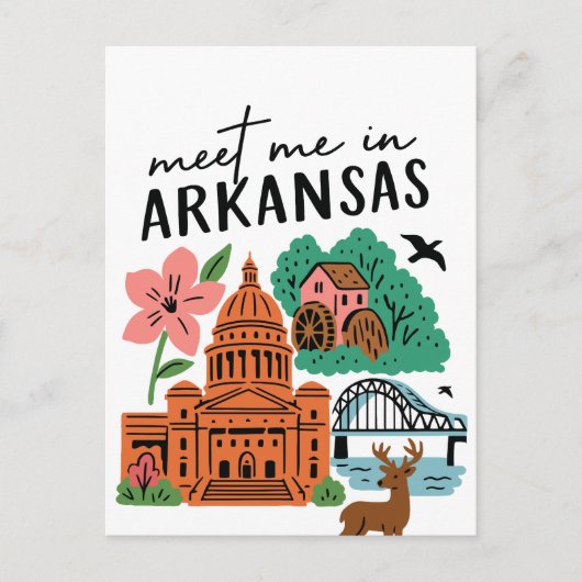 Meet Me In Arkansas Southern USA Doodle Landmarks Briefkaart (Voorkant)