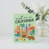 Meet Me In California Golden Gate Bear Retro Briefkaart (Staand voorkant)