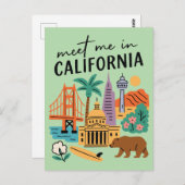 Meet Me In California Golden Gate Bear Retro Briefkaart (Voorkant / Achterkant)