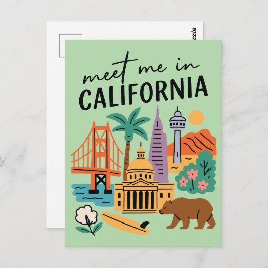 Meet Me In California Golden Gate Bear Retro Briefkaart (Voorkant / Achterkant)