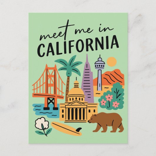 Meet Me In California Golden Gate Bear Retro Briefkaart (Voorkant)