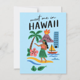 Meet Me In Hawaii Retro Hula Dancer Beach Briefkaart