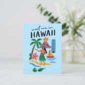 Meet Me In Hawaii Retro Hula Dancer Beach Briefkaart (Staand voorkant)
