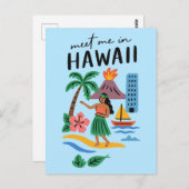 Meet Me In Hawaii Retro Hula Dancer Beach Briefkaart (Voorkant / Achterkant)