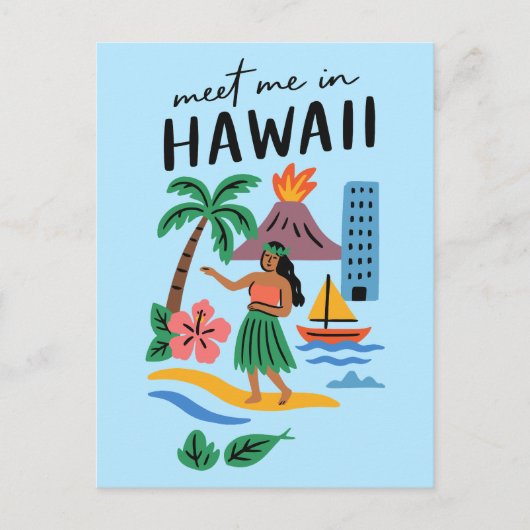 Meet Me In Hawaii Retro Hula Dancer Beach Briefkaart (Voorkant)