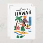 Meet Me In Hawaii Tropical Hula Dancer Beach Briefkaart (Voorkant / Achterkant)