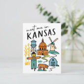 Meet Me In Kansas Retro Farm Scarecrow Windmill Briefkaart (Staand voorkant)