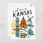 Meet Me In Kansas Retro Farm Scarecrow Windmill Briefkaart (Voorkant / Achterkant)
