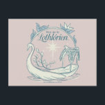 Meet me in LOTHLORIEN™ - Swan Boat Briefkaart<br><div class="desc">Drift into the timeless beauty of Middle-earth™ with this enchanting Lord of the Rings™ design inspired by Lothlórien™. Featuring an elegant Elven swan boat gliding across tranquil waters beneath a radiant star, the artwork captures the serenity and starlit magic of the Golden Wood. Framed by delicate leaves and graceful linework,...</div>