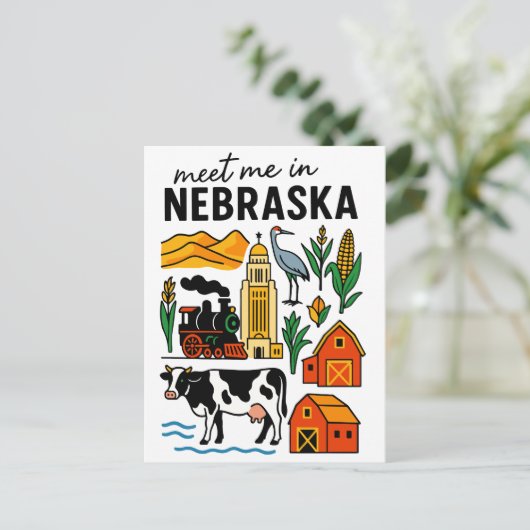 Meet Me In New Nebraska Landmarks Icons Briefkaart (Staand voorkant)